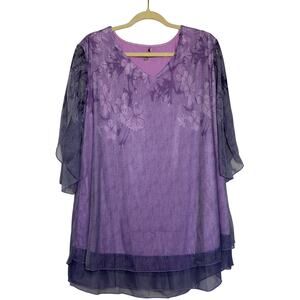 SeSe Code Top Women XXL Purple Floral Fairycore Boho Plus Size Blouse Modest